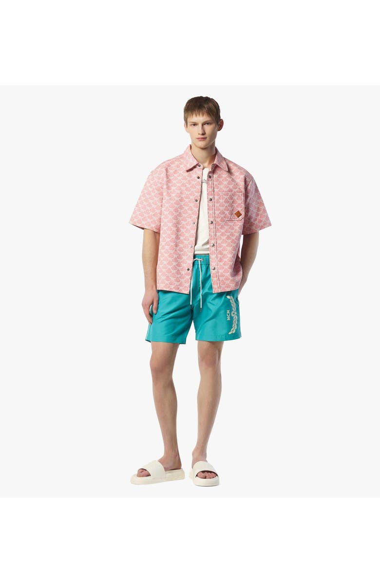 MCM Logo Print Swim Trunks, Alternate, color, Beige