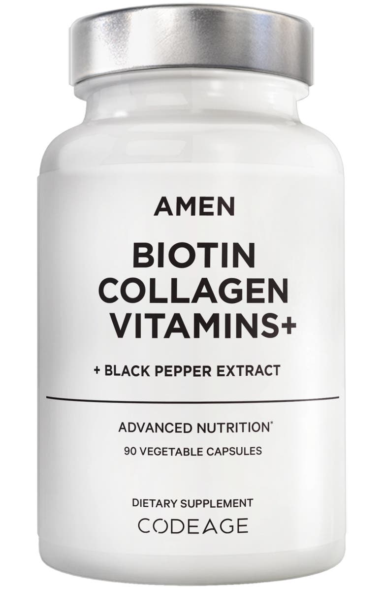 Codeage Amen Biotin Collagen Peptides + Vitamins C, E & Keratin, Main, color, White