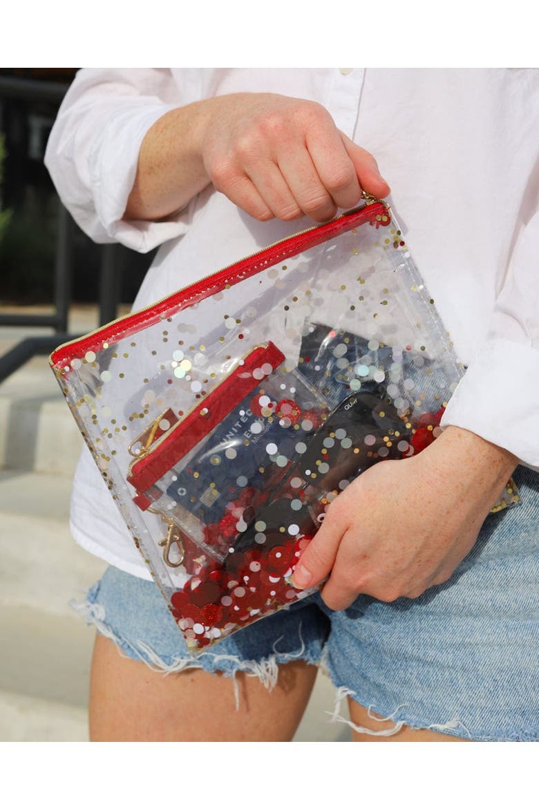 Spirit Squad Confetti Everything Pouch Makeup Bag Travel BagCosmetic Bag for Women, Alternate, color, Red