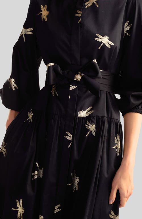 Shop Cynthia Rowley Cotton Sateen Shirt Dress In Black Gold