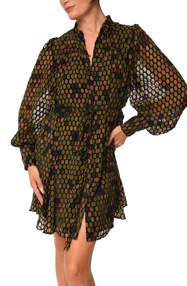 CIEBON Suxie Geo Print Long Sleeve Mini Shirtdress, Alternate, color, 