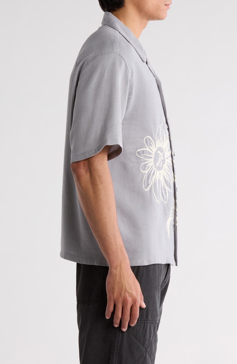 PacSun Weave Floral Embroidered Camp Shirt, Alternate, color, Grey Blue