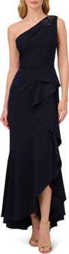Adrianna Papell Beaded One-Shoulder Crepe Gown