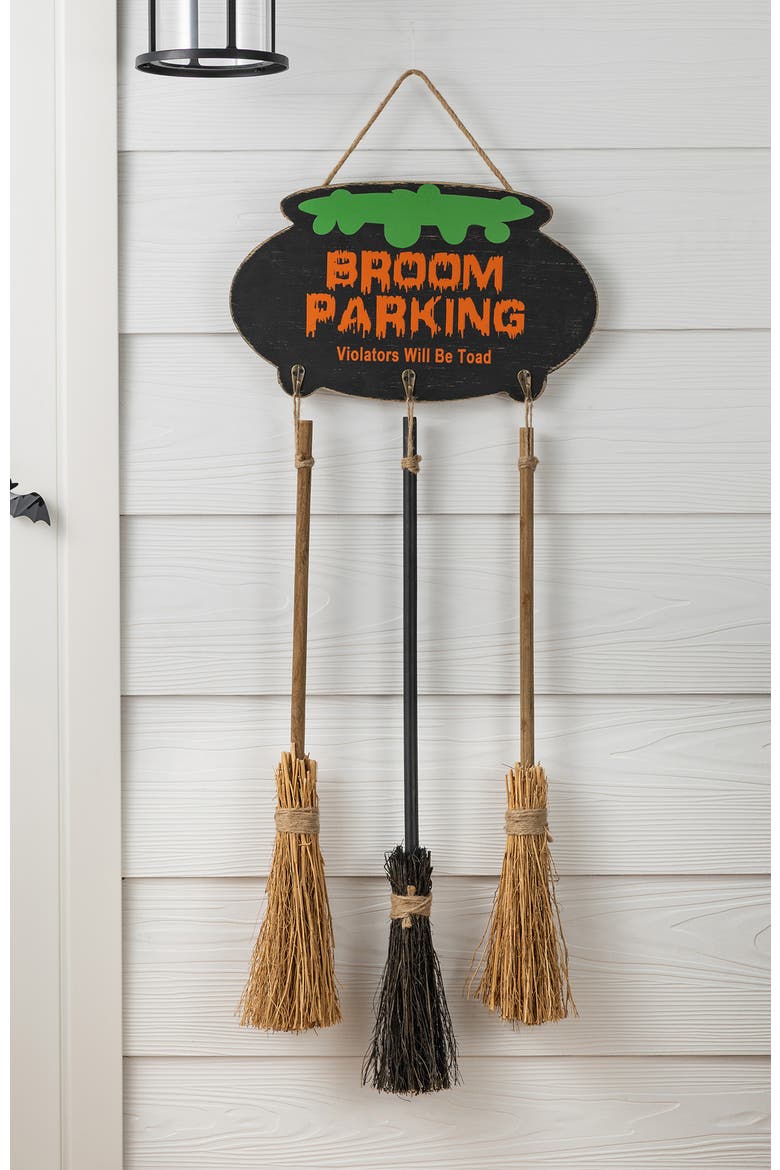 37"H Halloween Wooden Cauldron and Broom Porch Decor, Alternate, color, Black