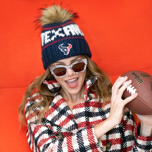 Lele Sadoughi Navy Texans Nfl Beanie With Faux Fur Pom In Blue