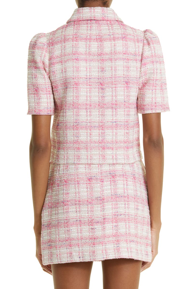 Lisa Marie Fernandez Double Breasted Puff Sleeve Tweed Blazer, Alternate, color, Pink Tweed