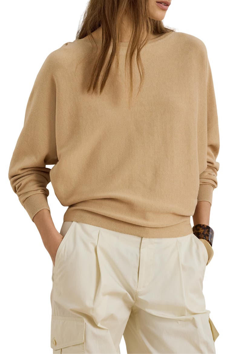 Boat Neck Cotton & Modal Sweater, Main, color, BROWN