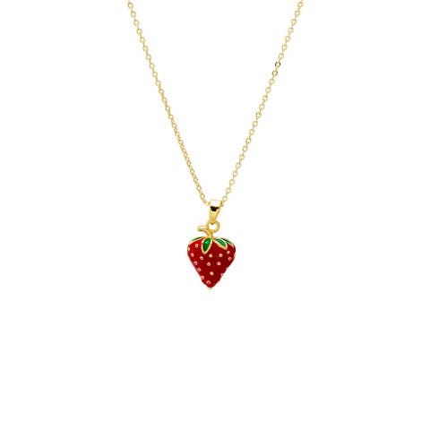 Colored Enamel Strawberry Pendant Necklace
