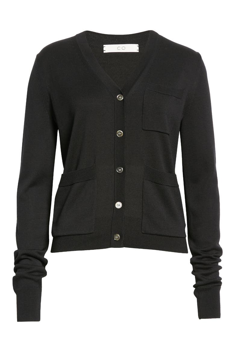 Patch Pocket V-Neck Silk Cardigan, Alternate, color, 001 BLACK