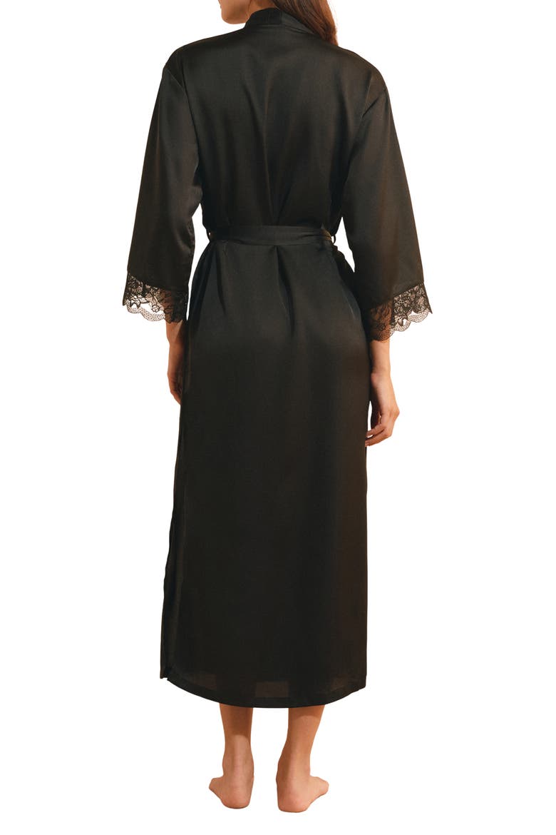 Desire Satin Long Robe, Alternate, color, BLACK