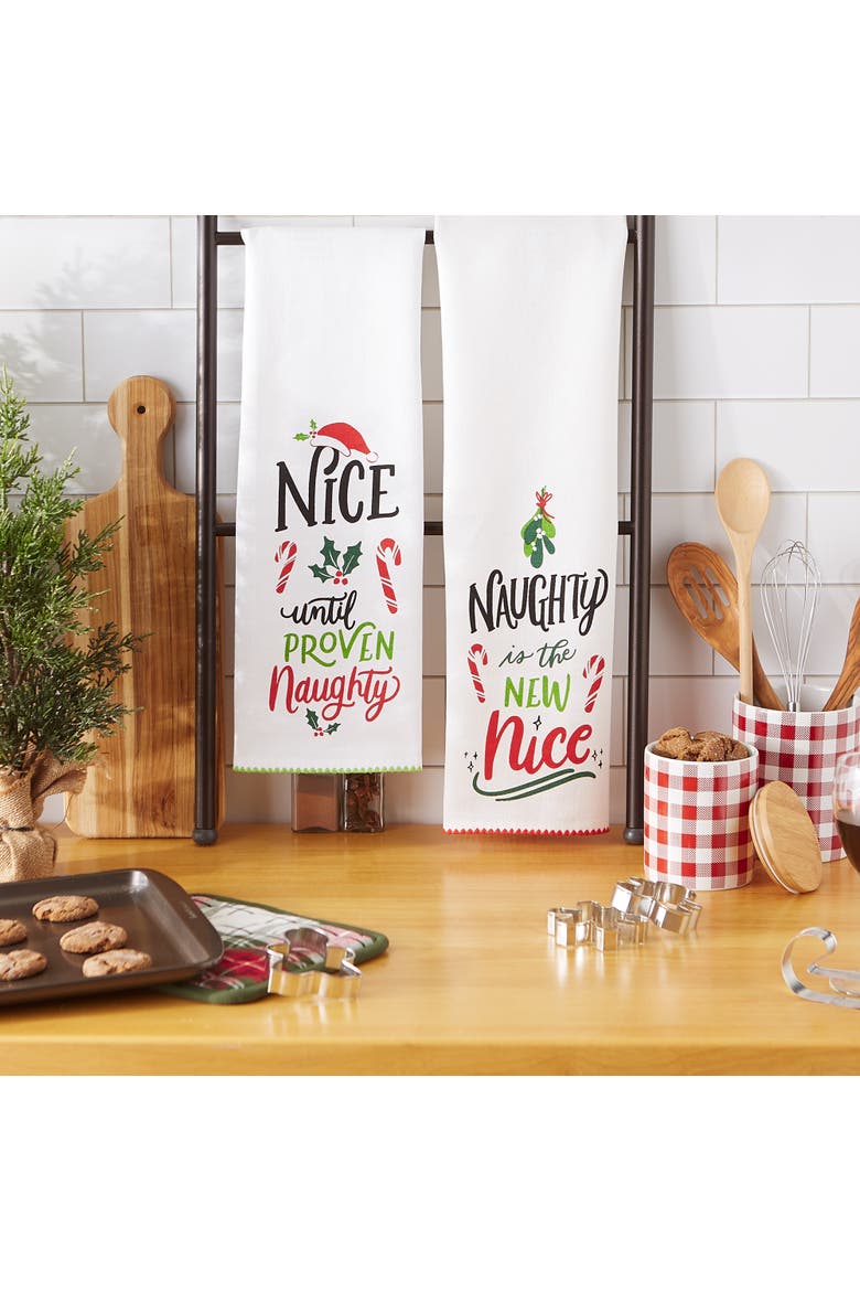 Asst Naughty Nice Printed Dishtowel Set/2, Alternate, color, Naughty Nice