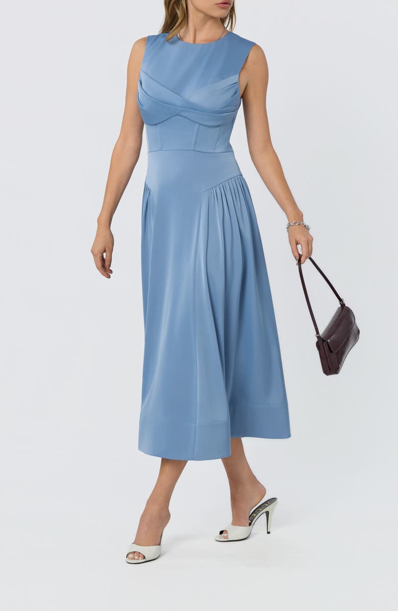 ASTR the Label Seraphina Pleated Twist Corset Midi Dress, Alternate, color, Dusty Blue