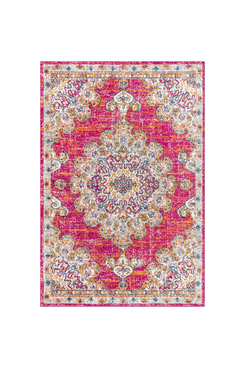 Bohemian FLAIR Boho Vintage Medallion Area Rug, Main, color, Pink/Cream