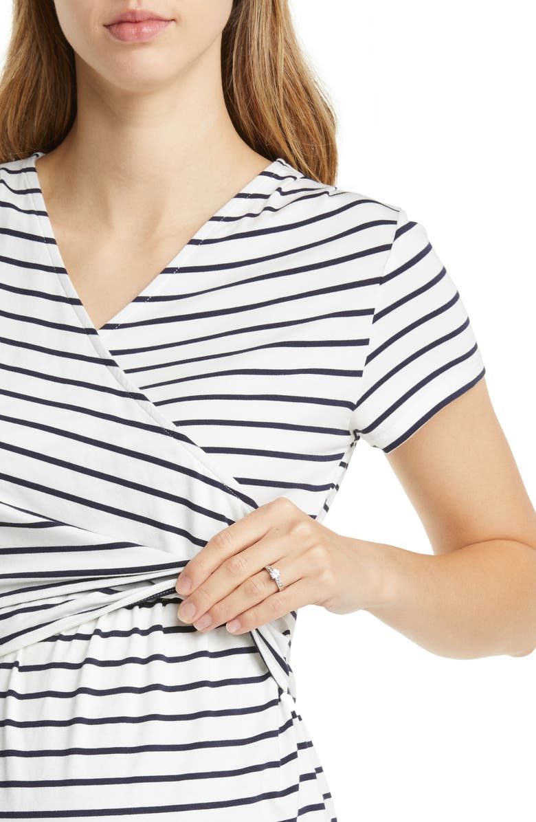 Angel Maternity Stripe Crossover Short Sleeve Maternity/Nursing Top, Alternate, color, 