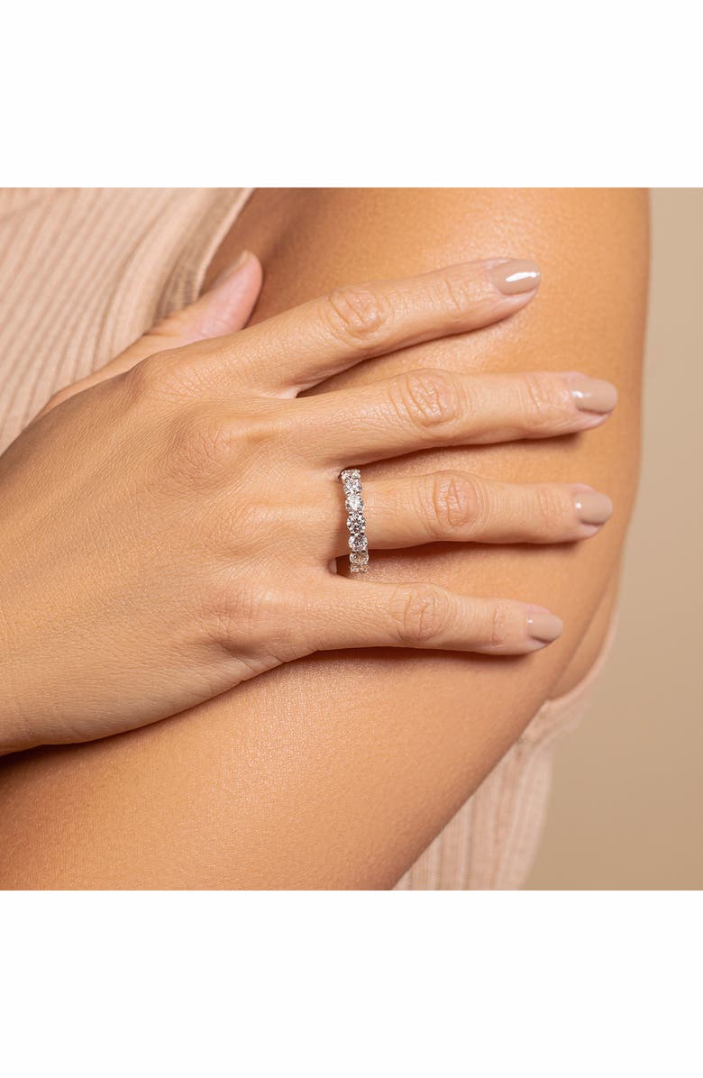 HauteCarat Lab Created Diamond Single Prong 18K Gold Eternity Band Ring, Alternate, color, White Gold