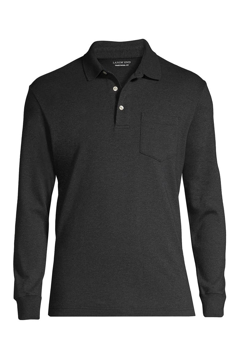Long Sleeve Cotton Supima Polo Shirt with Pocket, Alternate, color, Dark Charcoal Heather