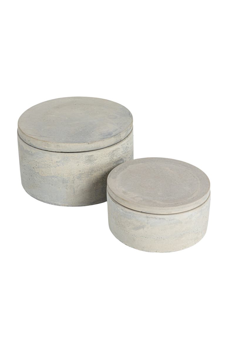 Storied Home Round Decorative Cement Storage with Lids, Grey, Set of 2, Main, color, Grey