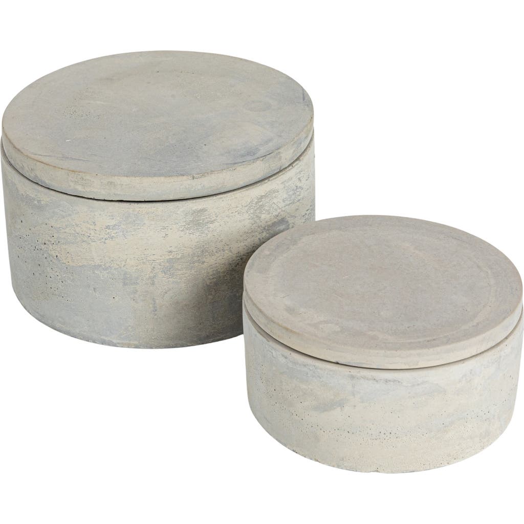Storied Home Round Decorative Cement Storage With Lids, Grey, Set Of 2 In Gray