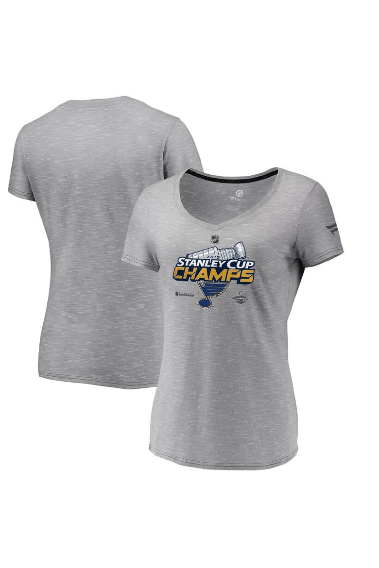 Women's Fanatics Branded Gray St. Louis Blues 2019 Stanley Cup Champions Locker Room V-Neck T-Shirt, Main, color, Gray