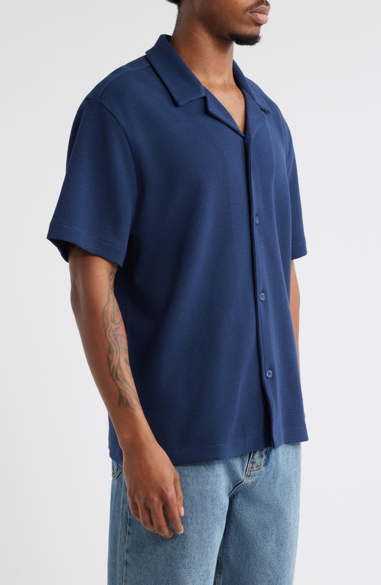 BP. Waffle Knit Camp Shirt, Alternate, color, Navy Iris