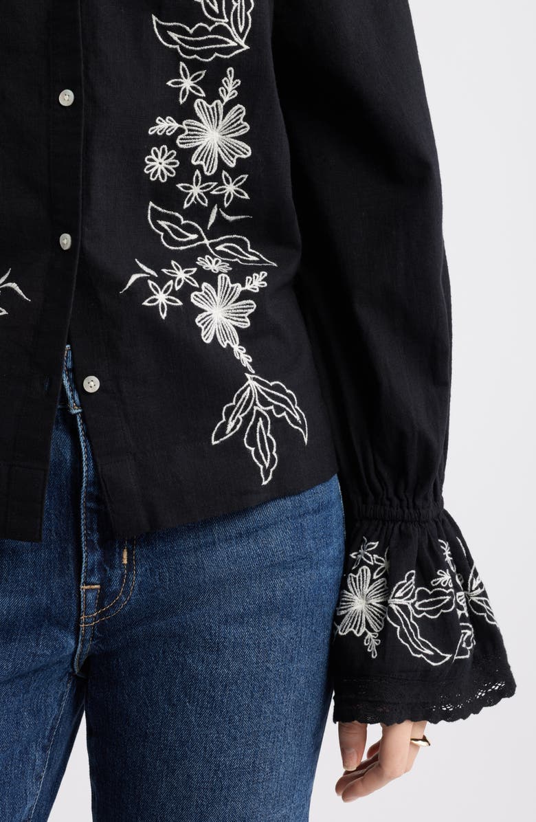 Treasure & Bond Embroidered Front Button Top, Alternate, color, Black-Ivory Embroidered Floral