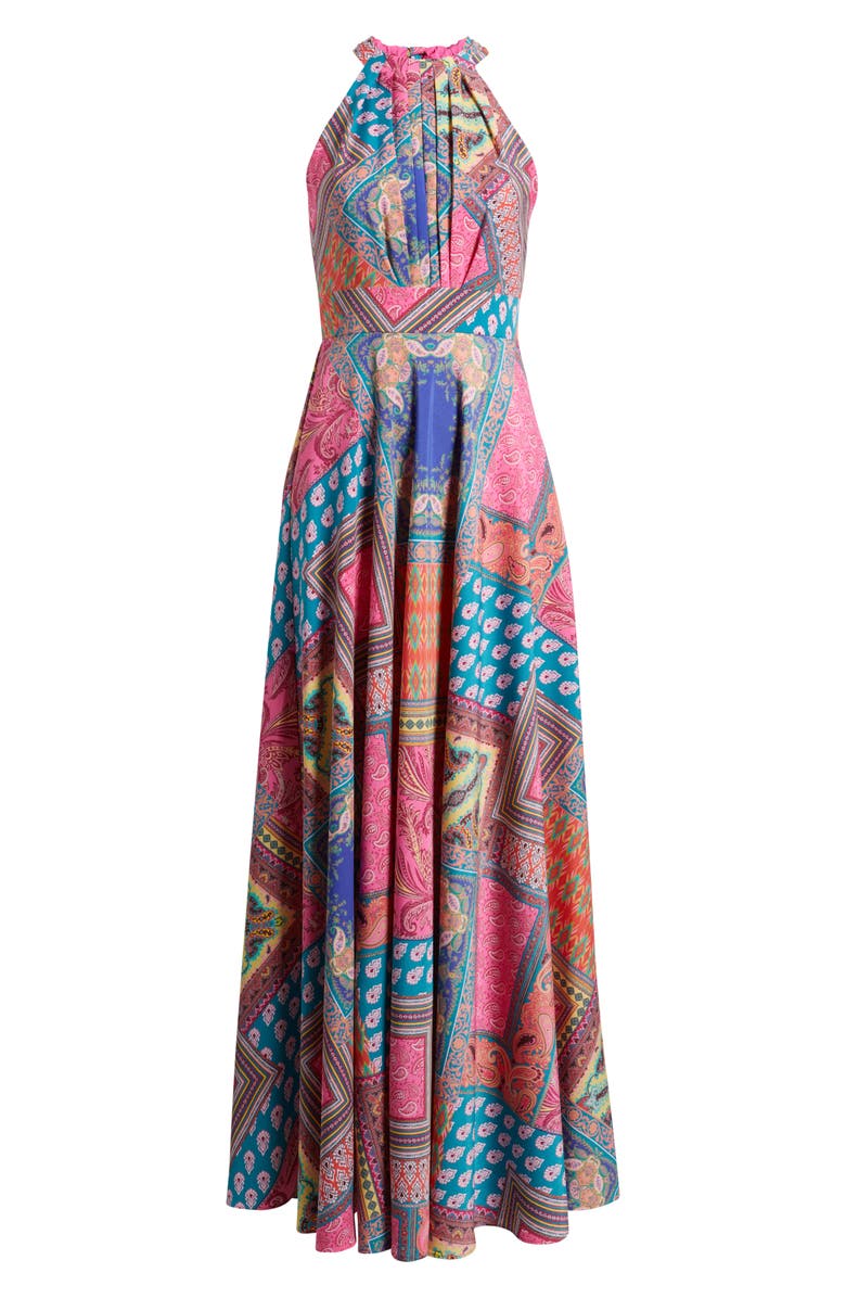 Eliza J Mixed Print Halter Maxi Dress, Alternate, color,