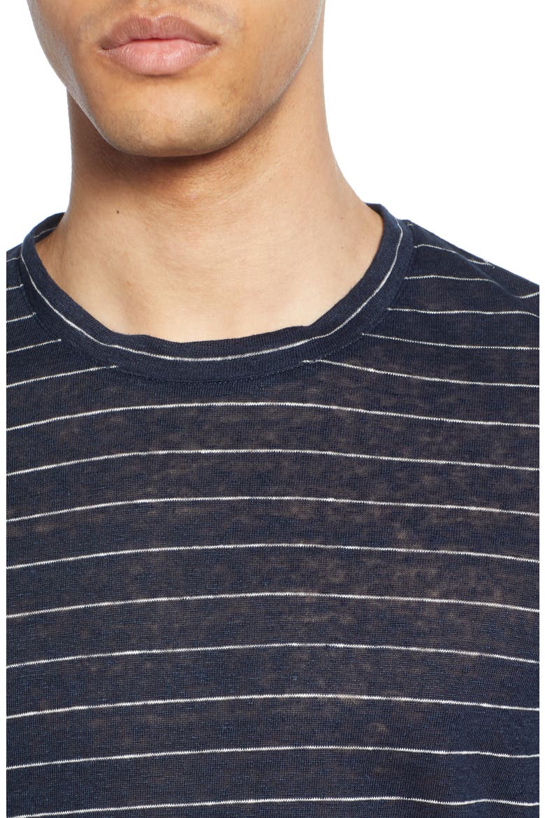 Long Sleeve Stripe Linen T-Shirt, Alternate, color, NAVY AND WHITE