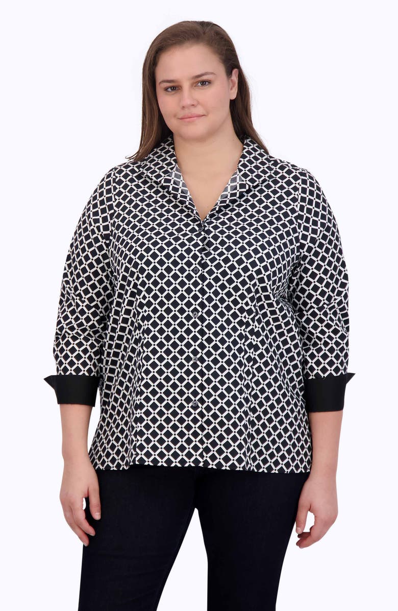 Foxcroft Katie Diamond Print Cotton Button-Up Shirt, Alternate, color, 