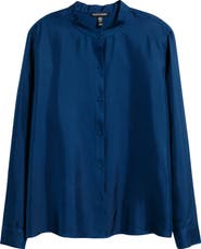 Eileen Fisher Mandarin Collar Silk Button-Up Shirt
