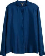 Eileen Fisher Mandarin Collar Silk Button-Up Shirt