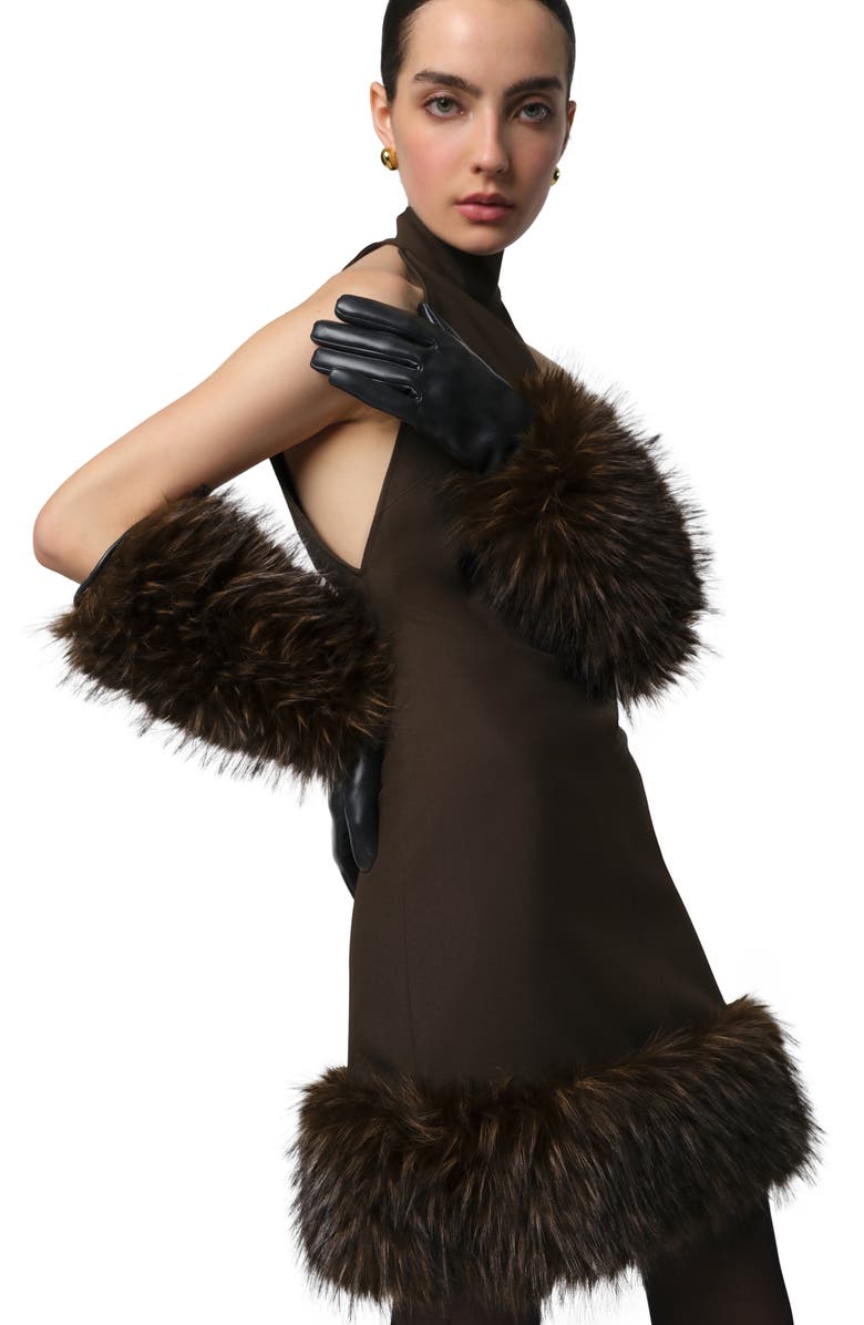 Apparis Matisse Halter Neck Stretch Crepe Minidress, Alternate, color, Dark Brown / Dark Brown