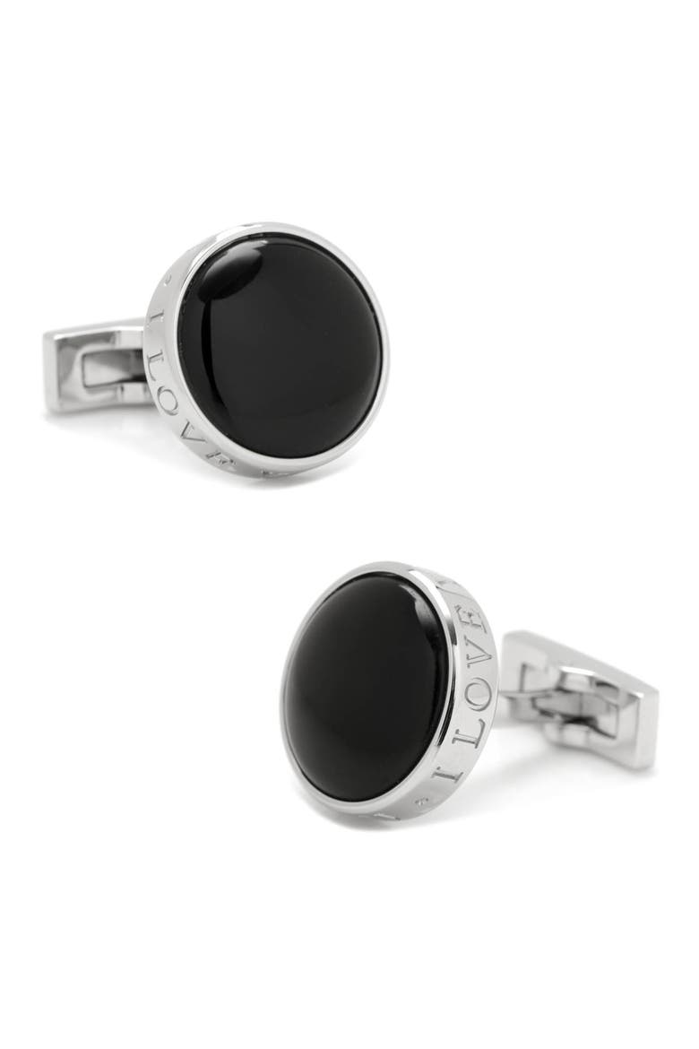 I Love You Onyx Cuff Links, Main, color, BLACK