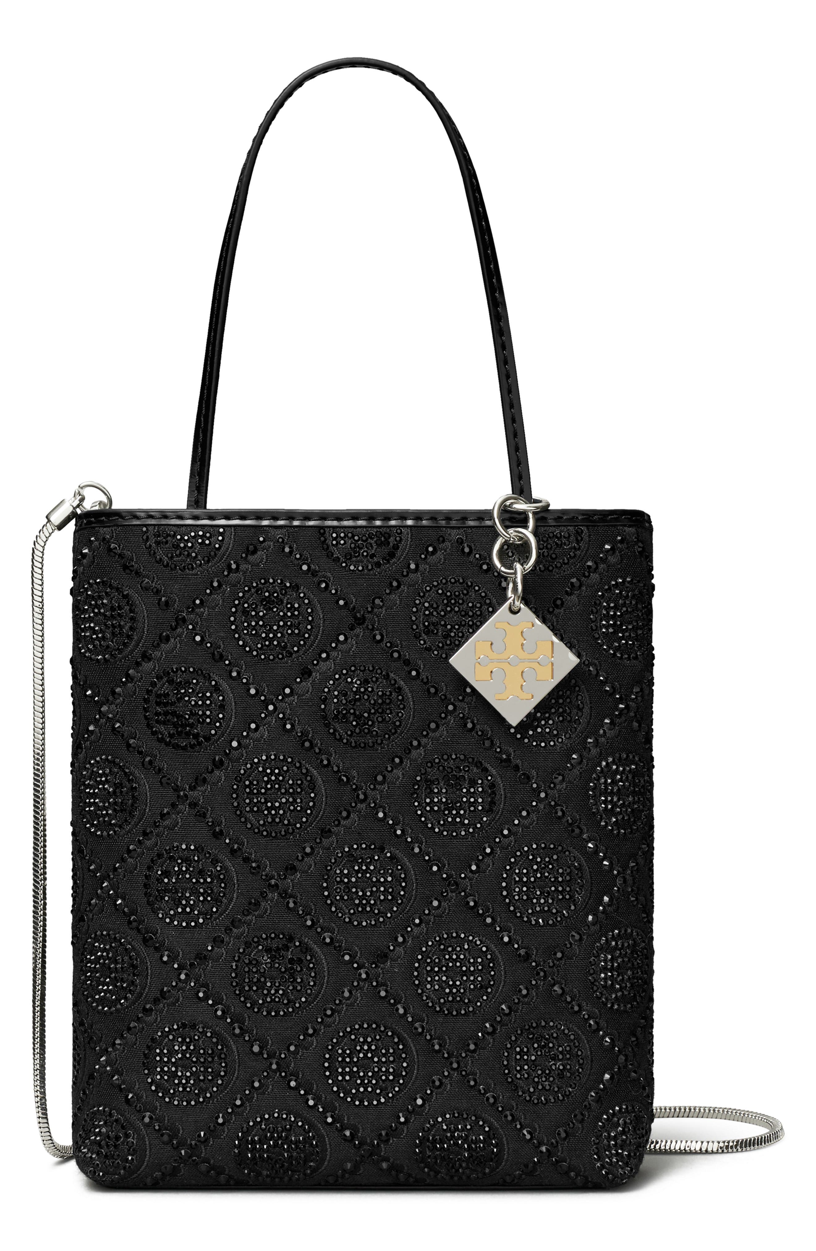 Tory Burch Key Item T Monogram Hotfix Embellished Top Handle Bag, Main, color, Black