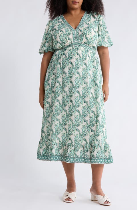 Floral Flutter Sleeve Maxi Dress (Plus)