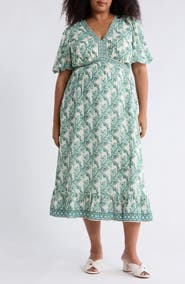 MAX STUDIO Floral Flutter Sleeve Maxi Dress