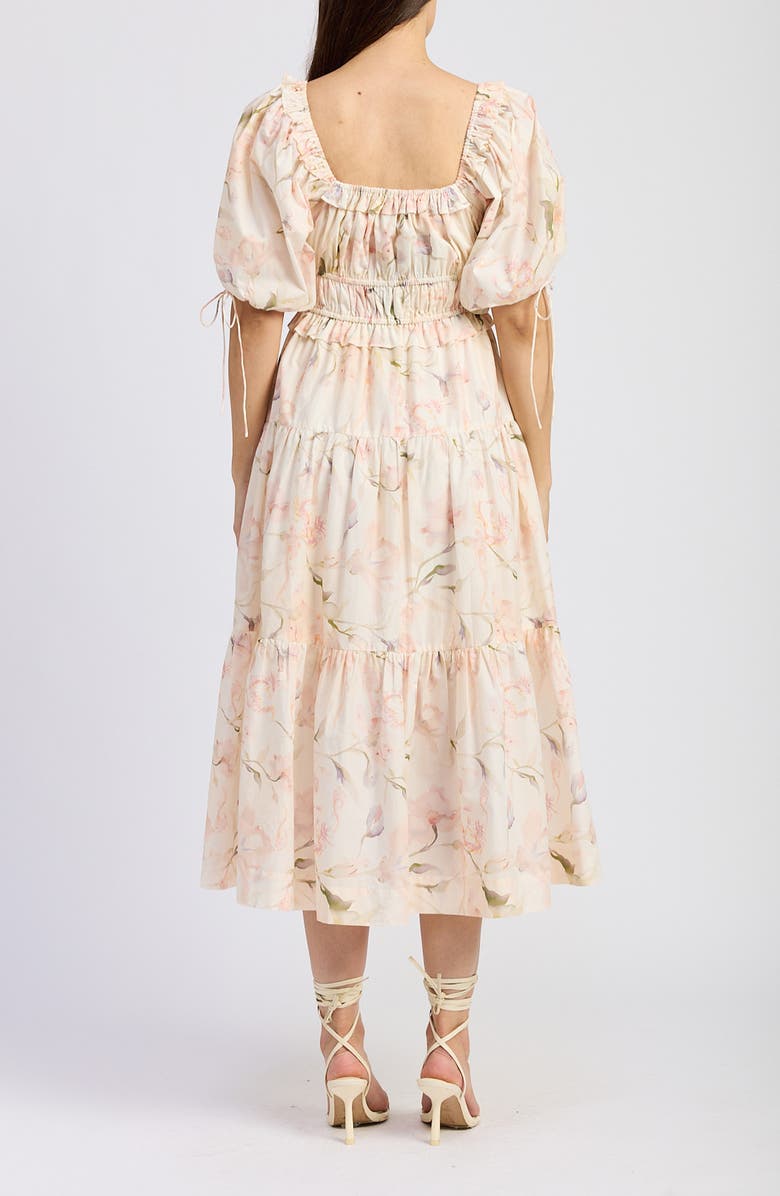 En Saison Floral Short Sleeve Tiered Midi Dress, Alternate, color,