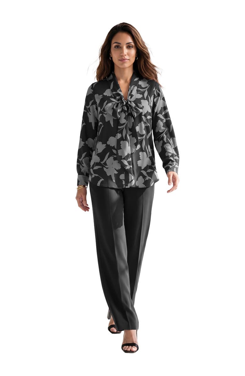 Roaman's Long Sleeve Bow Blouse, Main, color, Black