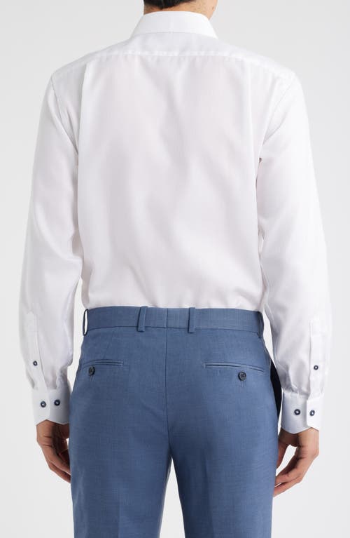 Lorenzo Uomo Trim Fit Diamond Textured White Cotton Dress Shirt In White
