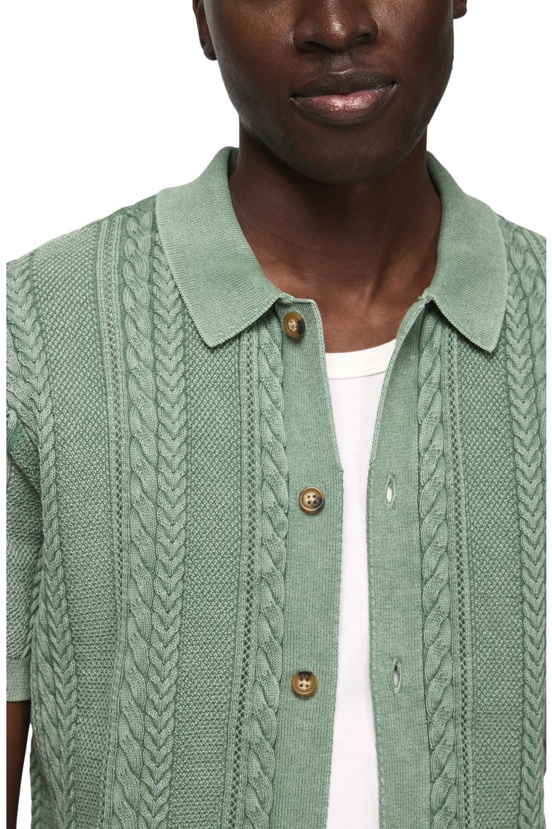 Fisherman Knit Short Sleeve Button-Up Shirt, Alternate, color, FROSTY SPRUCE
