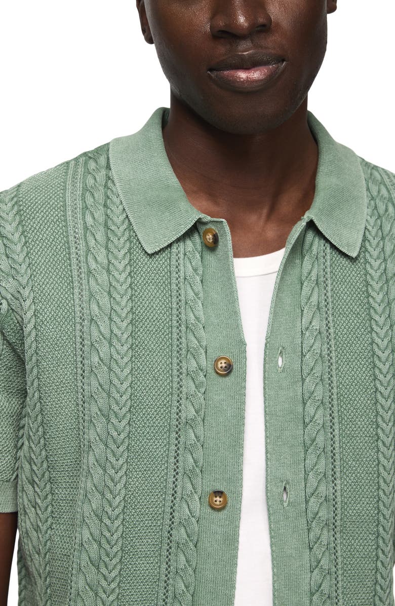 Lucky Brand Fisherman Knit Short Sleeve Button-Up Shirt, Alternate, color, Frosty Spruce