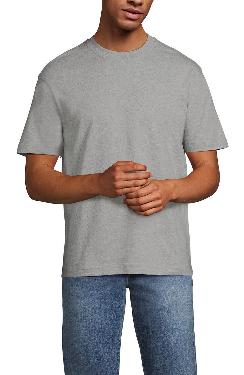 Lands' End Short Sleeve Super-T Crew Relaxed Fit Tee, Main, color, Gray Heather