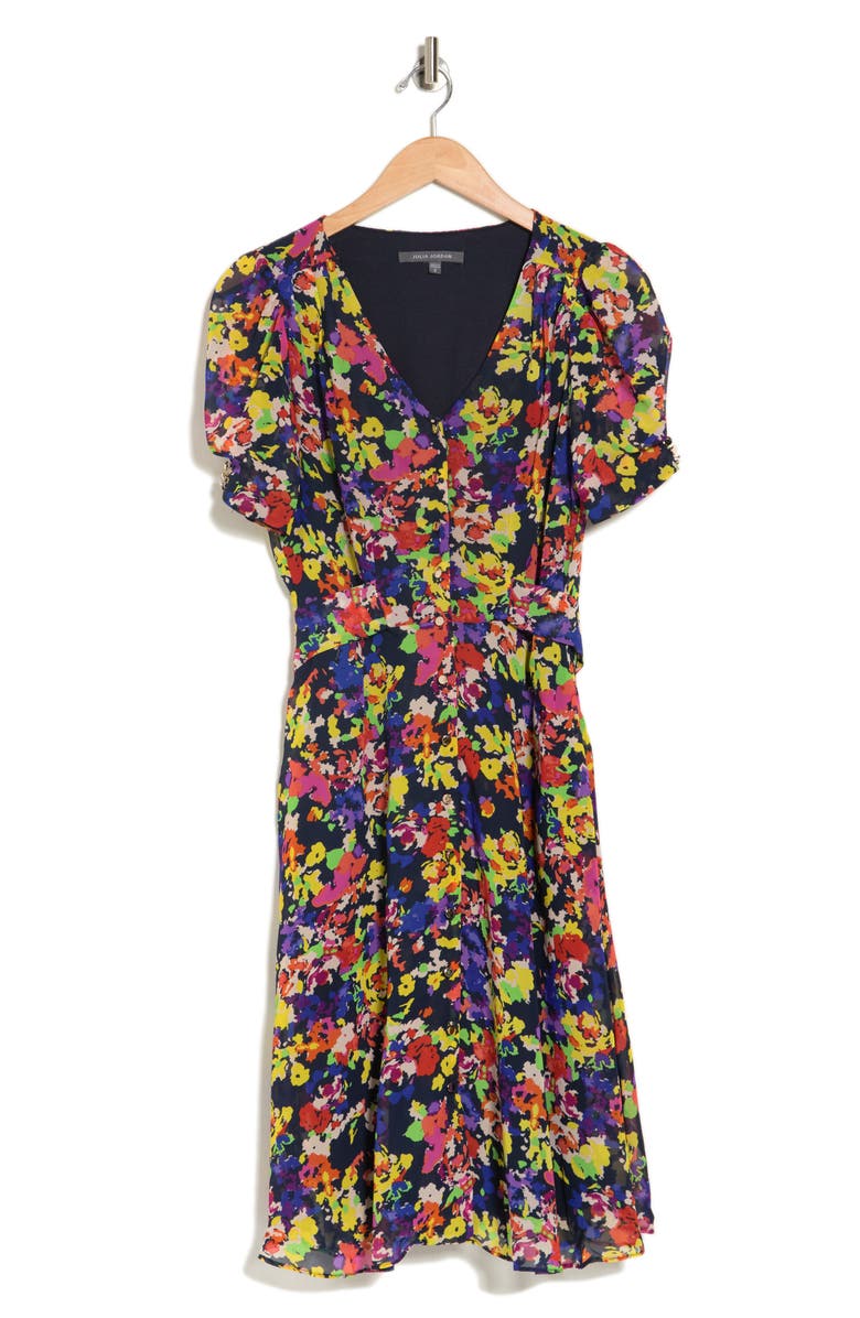 Julia Jordan Floral Puff Sleeve Button Front Midi Dress, Alternate, color, 