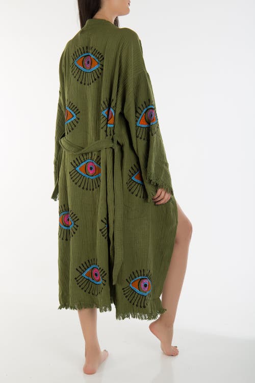 Forever & Always Shoes Aria Evil Eye Handmade Cotton Kimono In Green