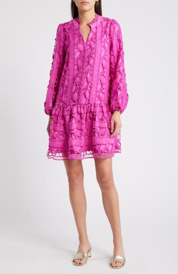 CIEBON CIEBON YVIA DRAGONFLY LACE & ORGANZA DROP WAIST DRESS