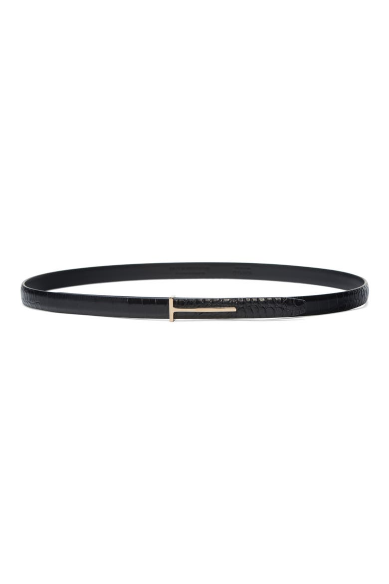 Slim T Leather Belt, Main, color, BLACK
