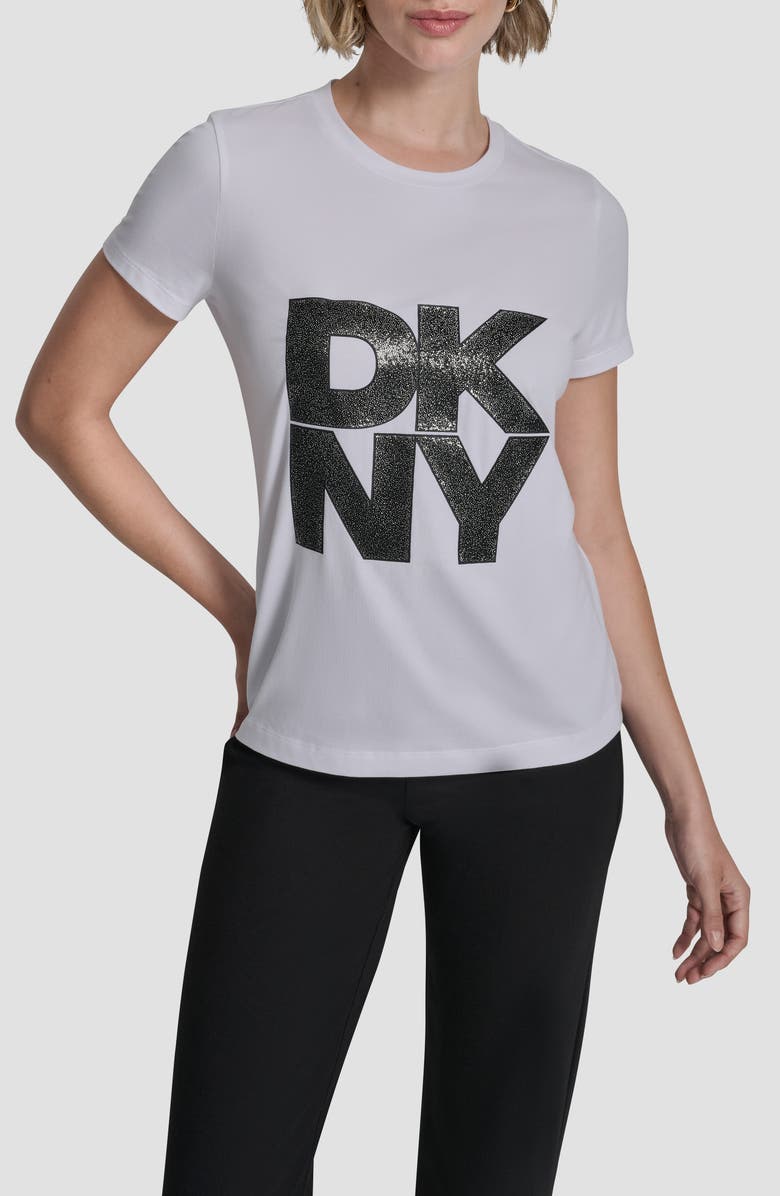 DKNY Pumiced Stack Logo Cotton Blend Graphic T-Shirt, Main, color, White