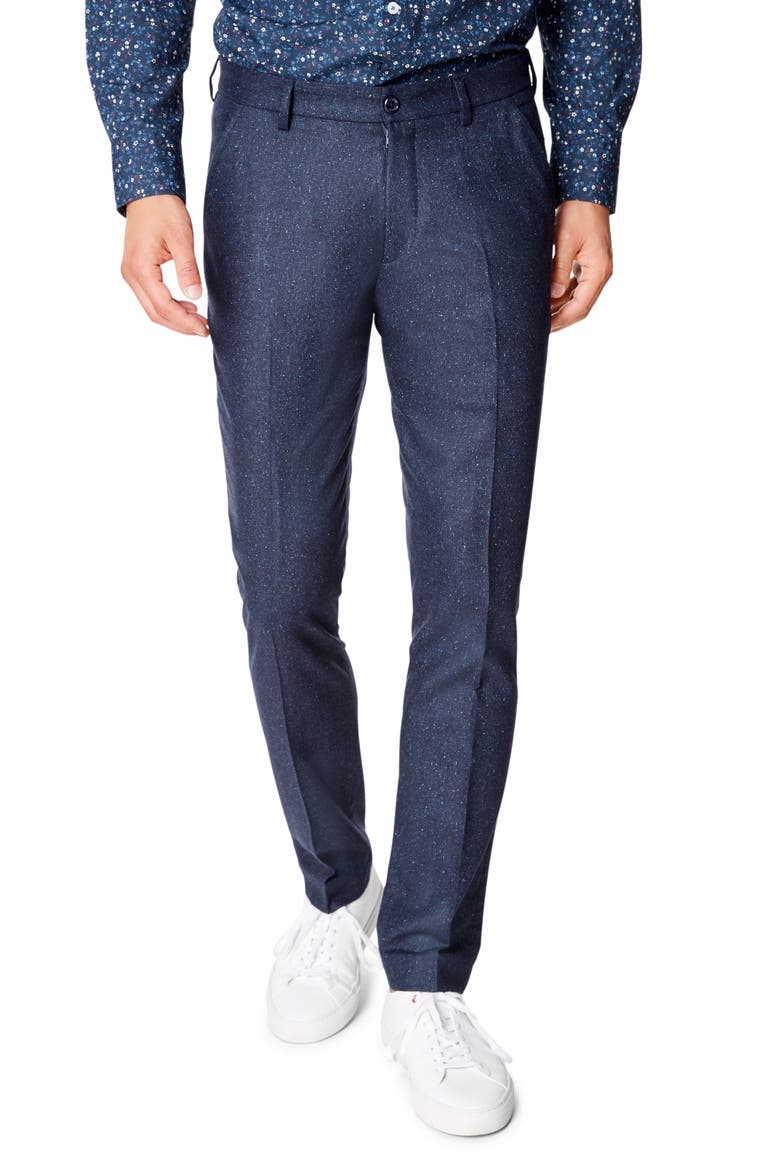 Soho Flat Front Stretch Wool Blend Dress Pants, Main, color, NAVY