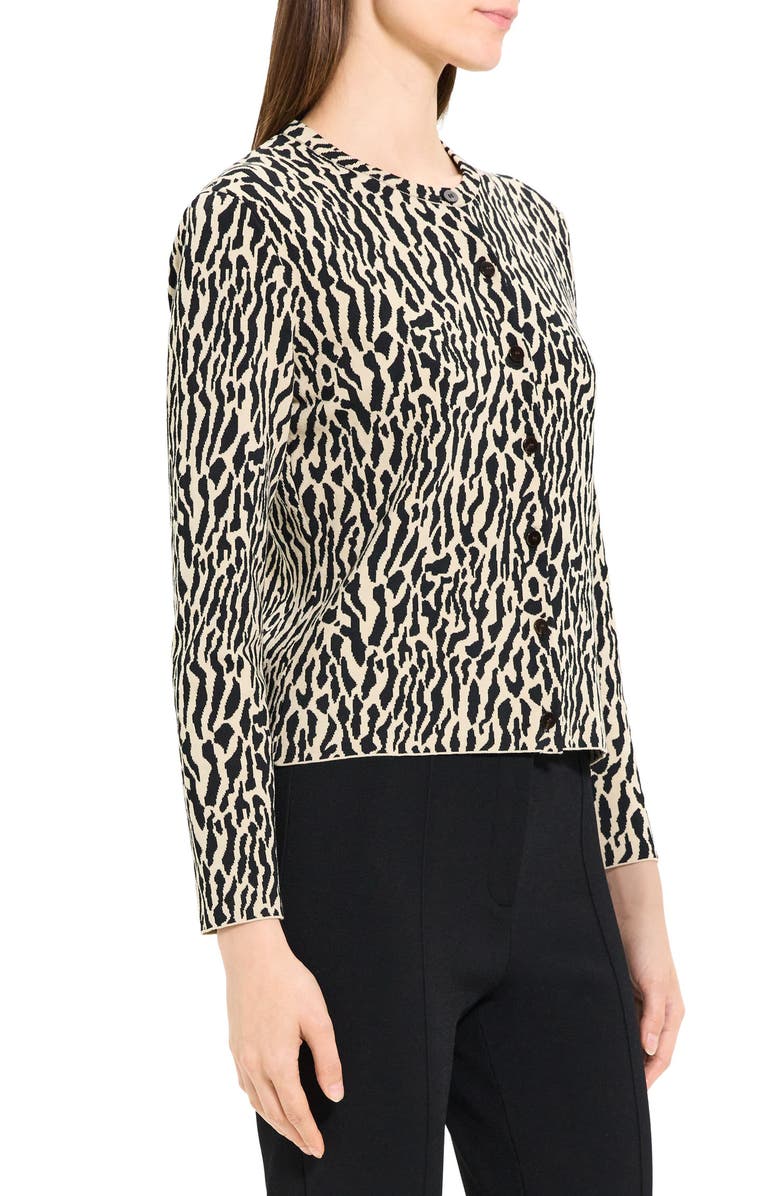 Theory Bristol Abstract Animal Jacquard Cotton Blend Cardigan, Alternate, color, 