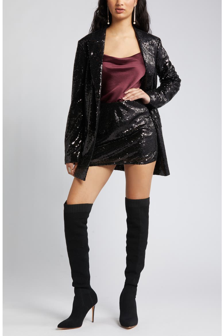 Single Breasted Sequin Blazer, Alternate, color, BLACK