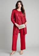Roaman's Plus-Size 3 Piece Allover Sequin Lace Jacket And Tank Pant Set